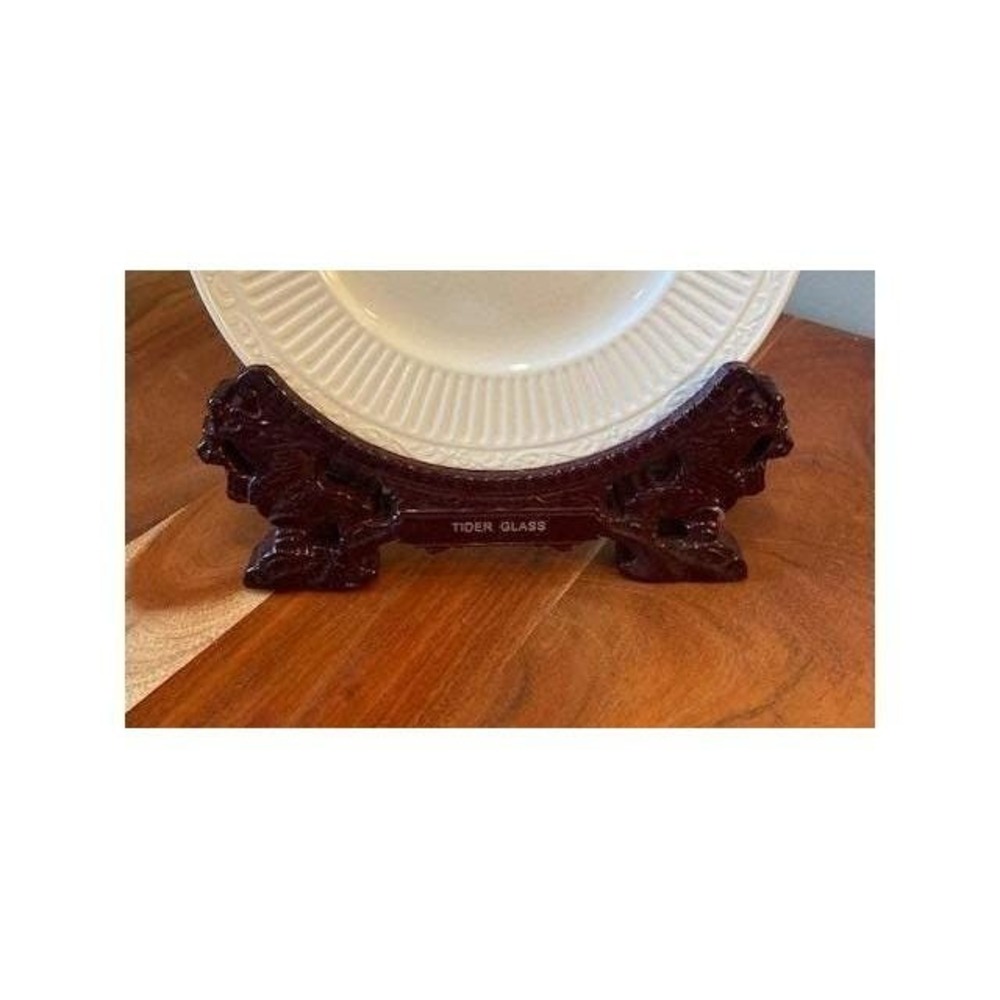 Dragon Display Stand Mahogany Easel For Plates 7.5in Vintage Tider Glass Carved
